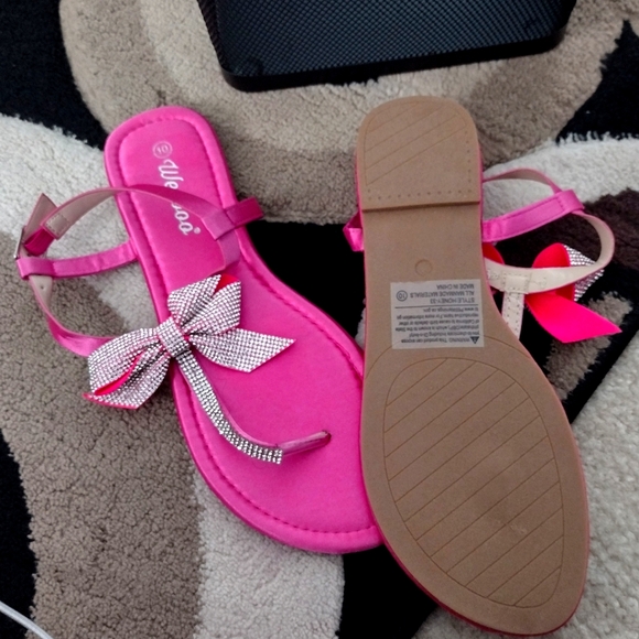 Hot Pink Sandals with Rhinestones Embellishments - Picture 3 of 3